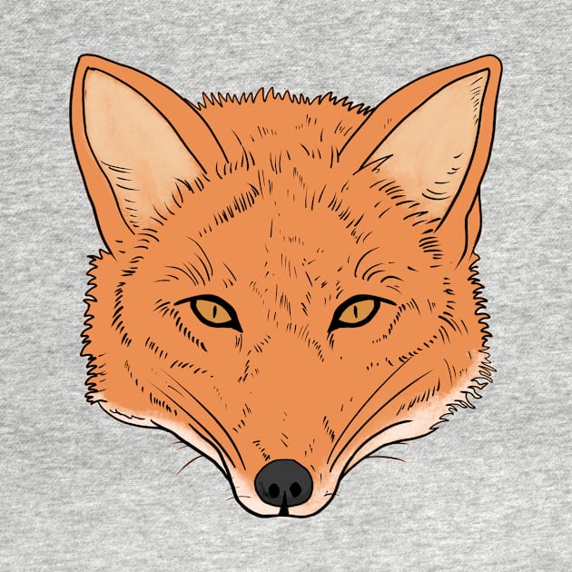 Hand Drawn Fox Head with orange fur and eyes by Mesyo